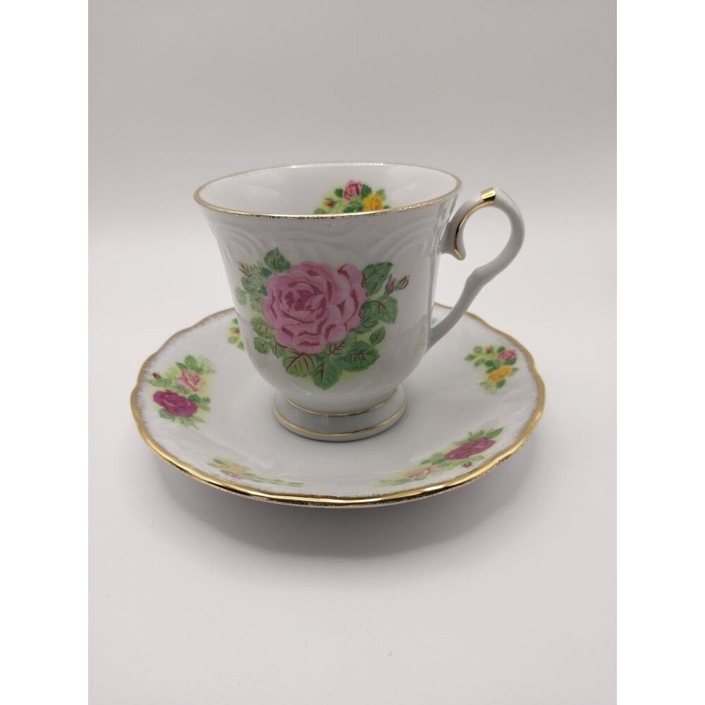 Tienshan Fine China Floral Teacup and Saucer Set